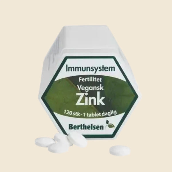 Berthelsen Naturlig Zink - Vegansk kosttilskud til fertiliteten. 120 tabletter