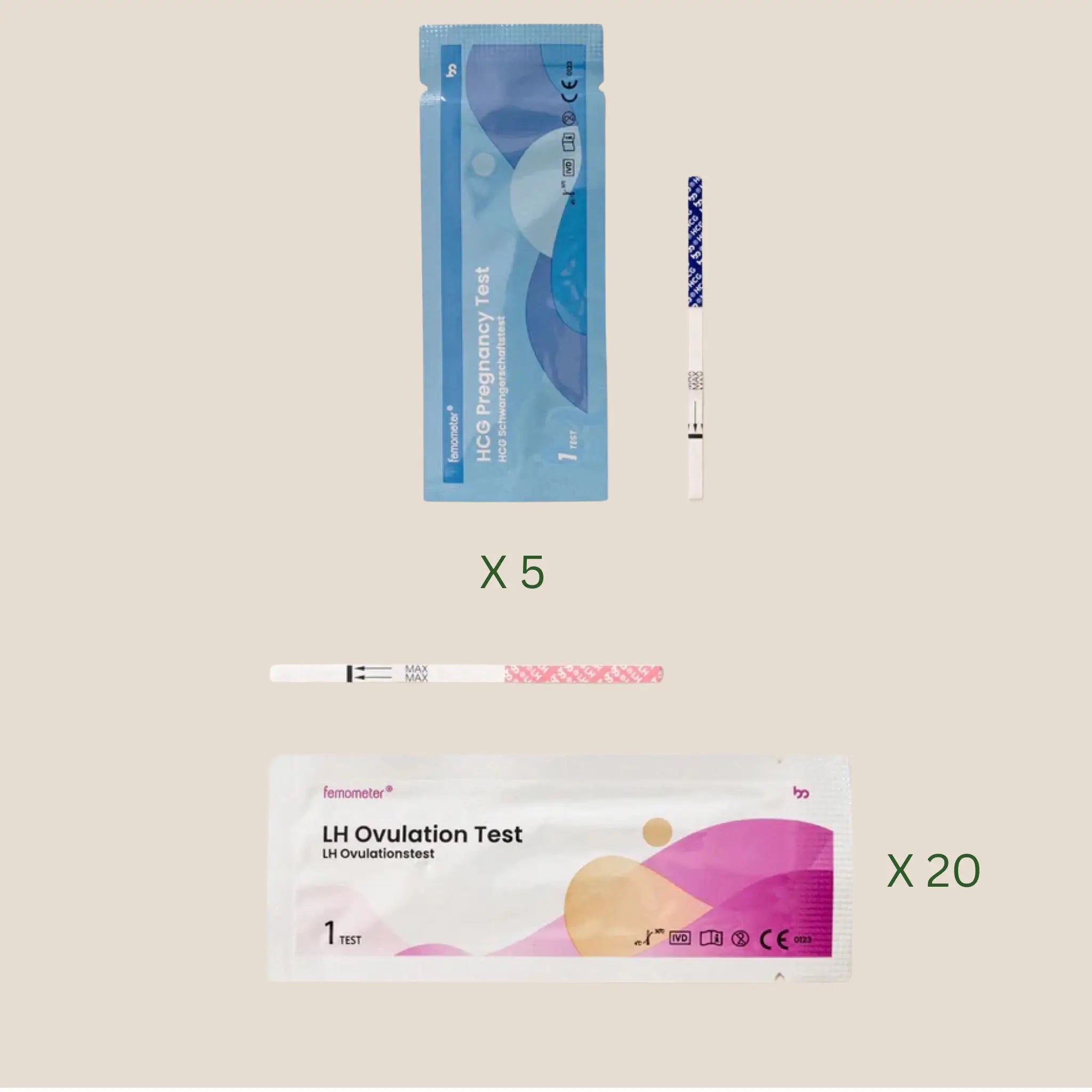 Femometer Ægløsningstest Strimmel 20 stk. + Femometer Graviditetstest Strimmel 5 stk.