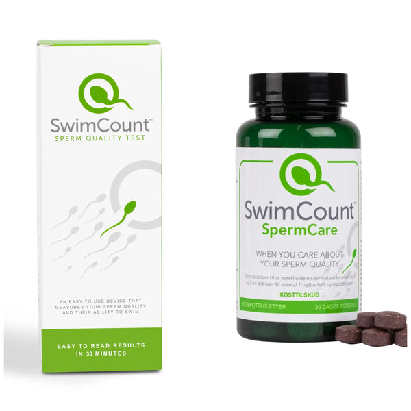 Swincount Testsæt med Swimcount sædkvalitetstest samt SwimCount Spermcare 60 stk.