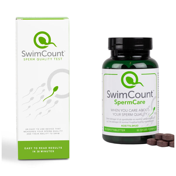 Testsæt med SwimCount Spermcare 180 tabletter og SwimCount Sædkvalitetstest