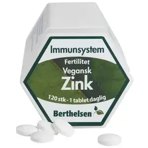 Berthelsen Naturlig Zink - Vegansk kosttilskud til fertiliteten. 120 tabletter